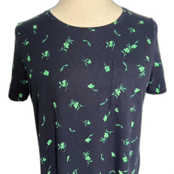 J. Jill SLEEP Navy Blue w/ Green Leaves Nightgown Sz Large Soft 100% Pima Cotton - Picture 3 of 10